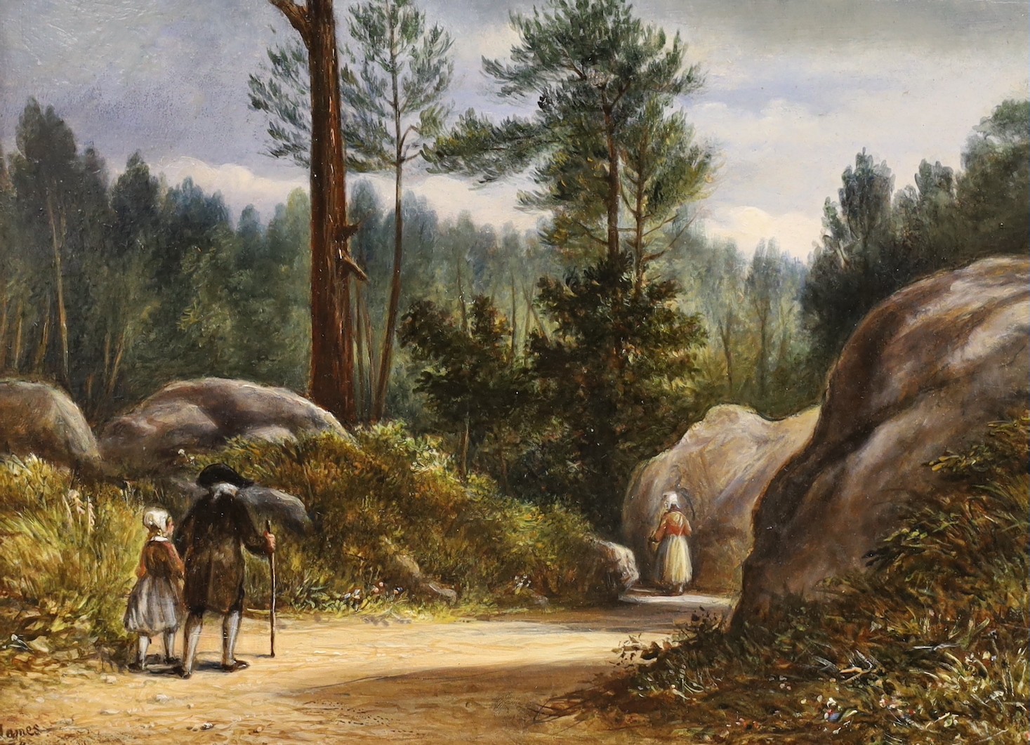E.W. James (19th century), oil on board, 'In the Forest of Fontainebleu, France', from a sketch made in 1864, signed, 23 x 32cm